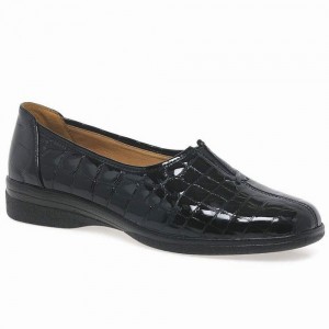 Black Gabor Alice Leather Wide Fit Women Flat Shoes | MYWU-09265