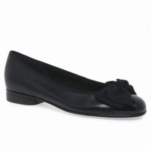 Black Gabor Amy Bow Trim Women Ballet Pumps | PTUG-03892