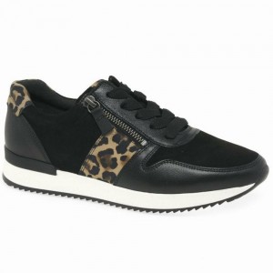 Black / Leopard Gabor Lulea Casual Women Trainers | BZUL-42156