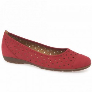 Red Gabor Ruffle Punched Detail Casual Women Flat Shoes | RFMC-87463