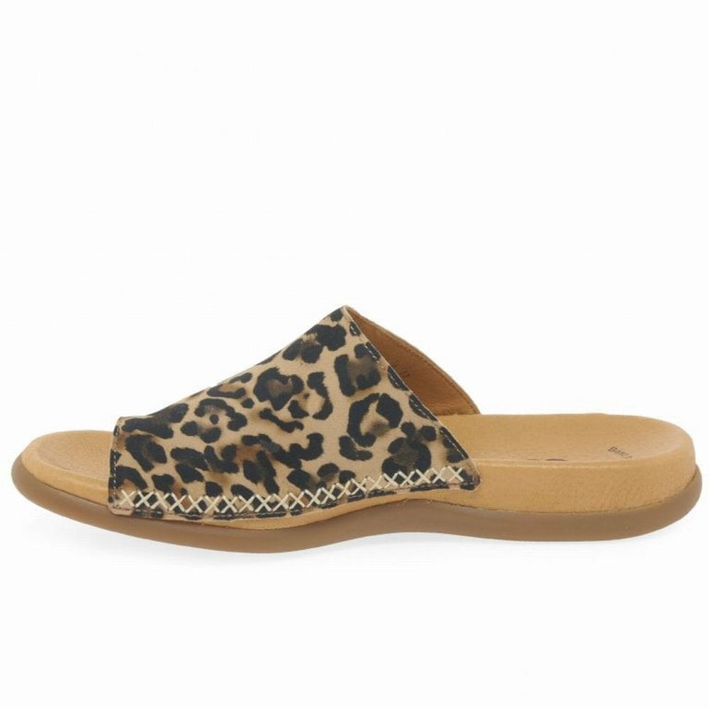 Beige Leopard Gabor Lanzarote Printed Toe Loop Women Mules | TKCV-74160