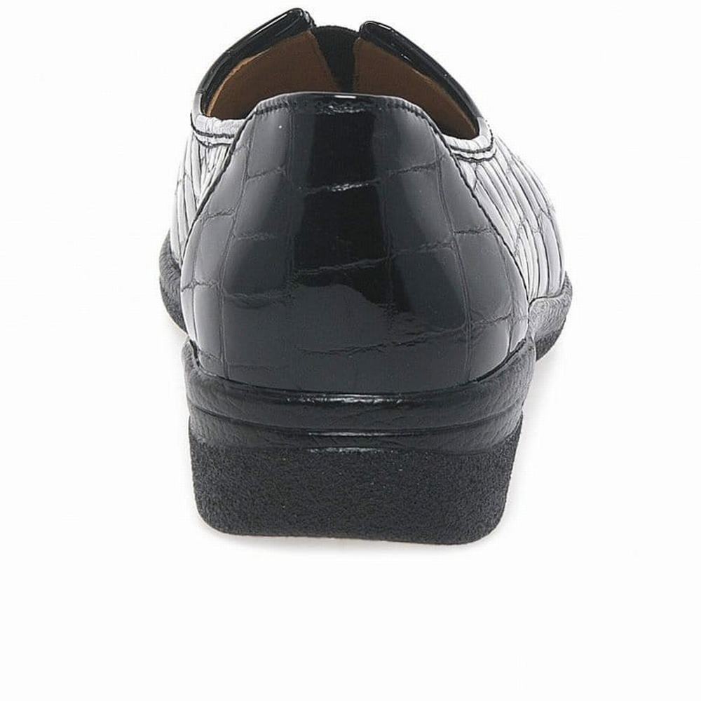 Black Gabor Alice Leather Wide Fit Women Flat Shoes | MYWU-09265