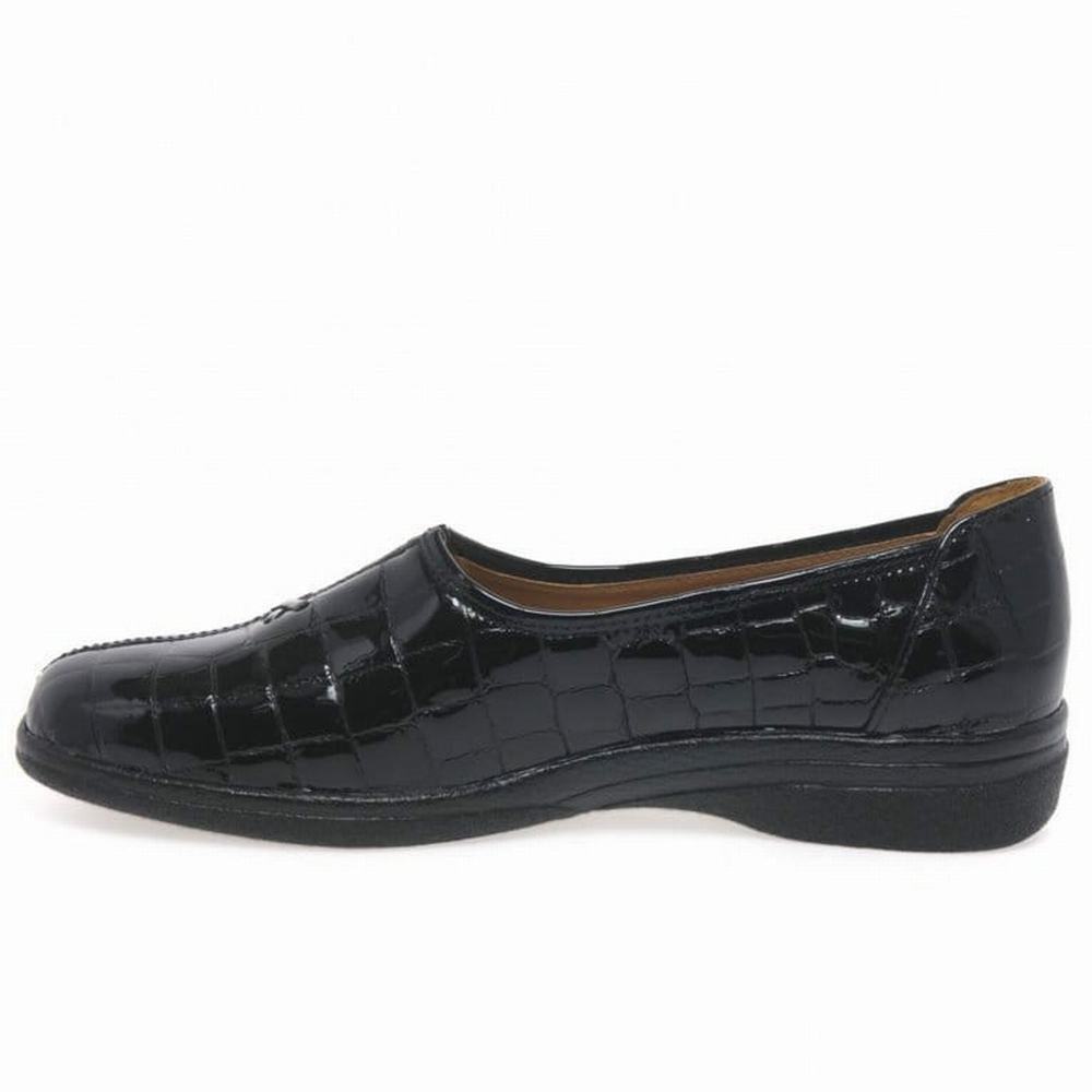 Black Gabor Alice Leather Wide Fit Women Flat Shoes | MYWU-09265