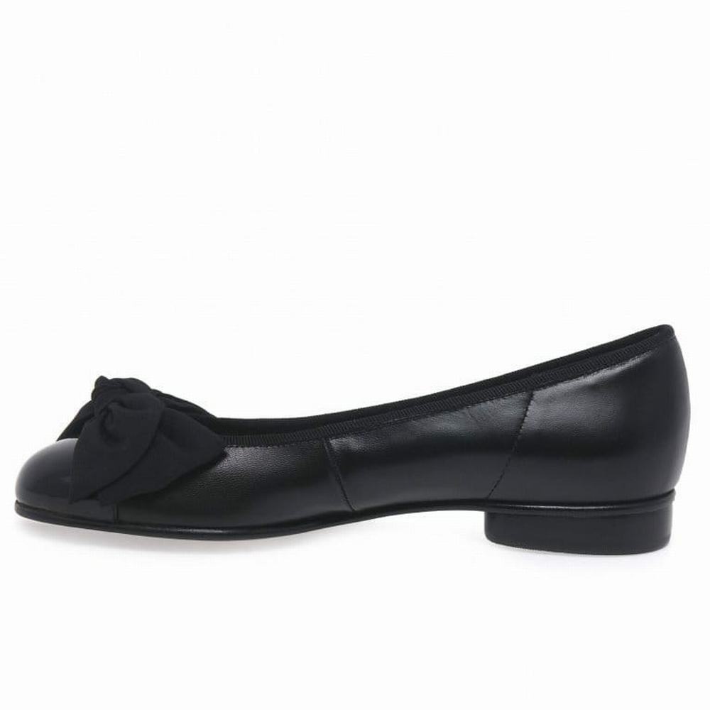 Black Gabor Amy Bow Trim Ballerina Pumps Women Flat Shoes | ESUI-21834