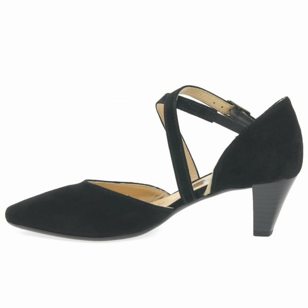 Black Gabor Callow Modern Cross Strap Court Women Heels | TKUX-48652