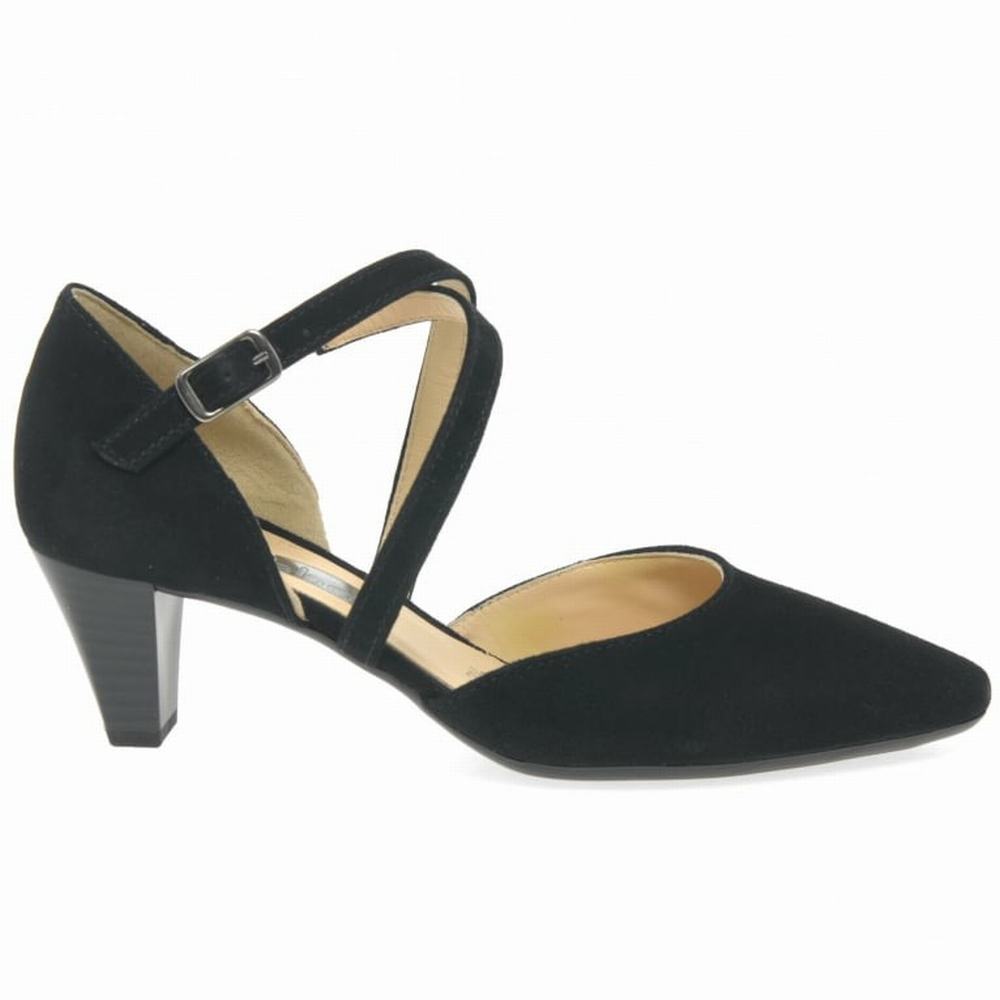 Black Gabor Callow Modern Cross Strap Court Women Heels | TKUX-48652