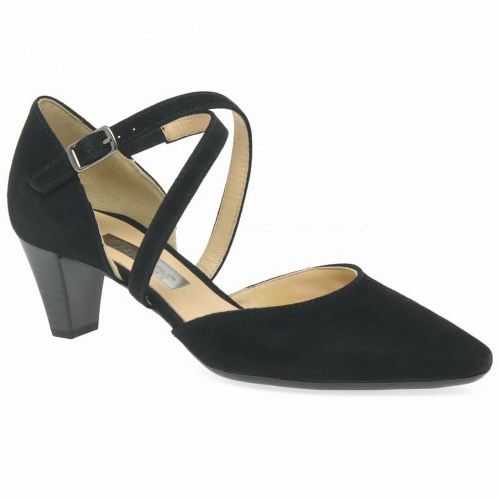 Black Gabor Callow Modern Cross Strap Court Women Heels | TKUX-48652