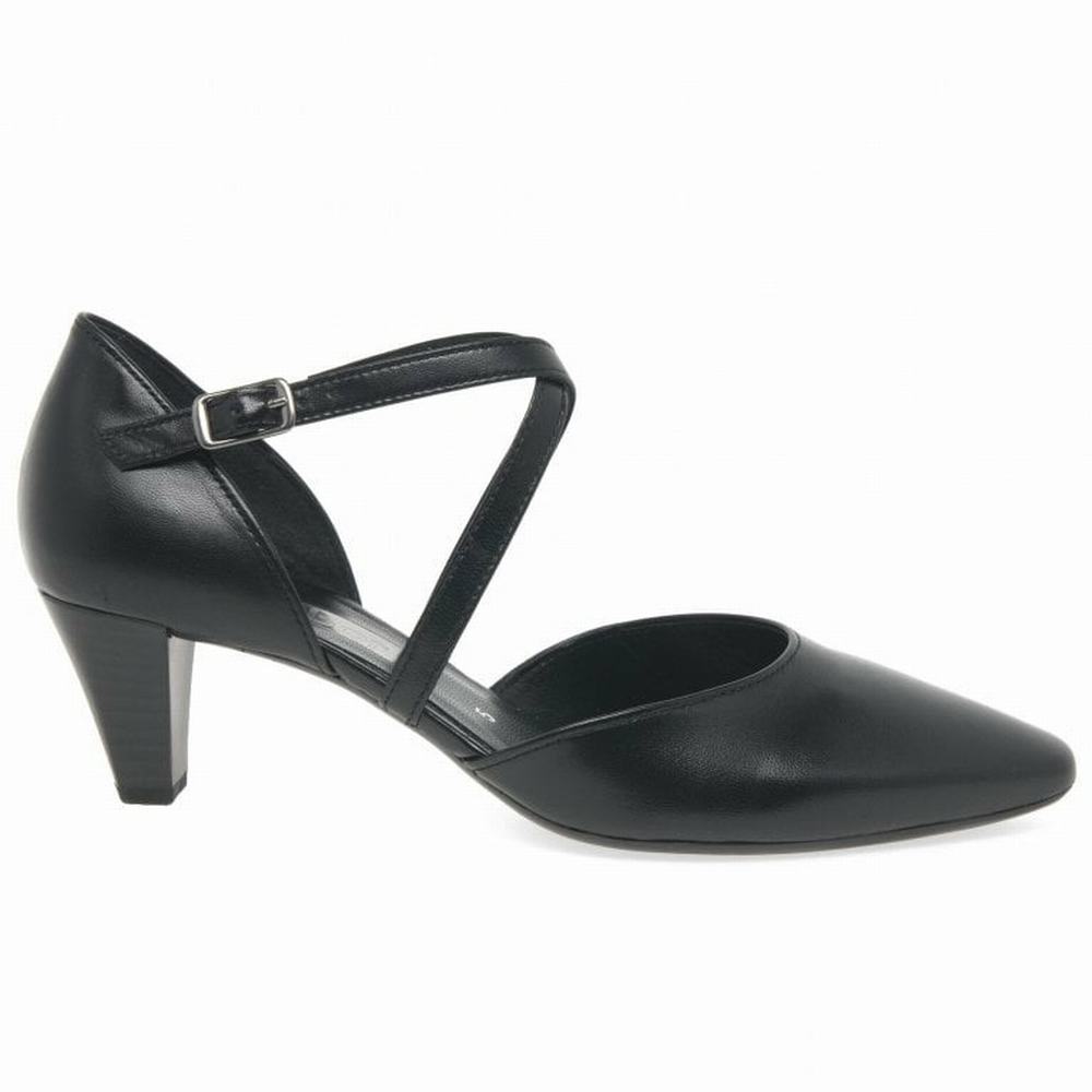 Black Gabor Callow Modern Cross Strap Court Women Heels | SDZR-49518