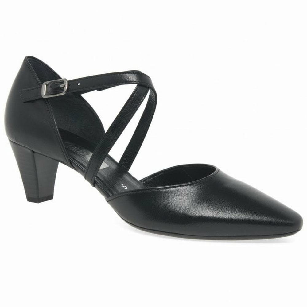 Black Gabor Callow Modern Cross Strap Court Women Heels | SDZR-49518