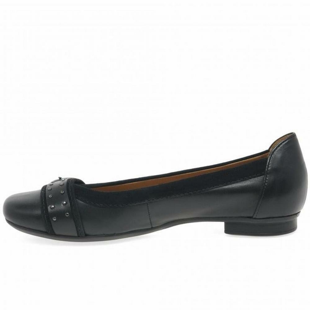 Black Gabor Michelle Casual Stud Buckle Pumps Women Flat Shoes | LMCP-18965