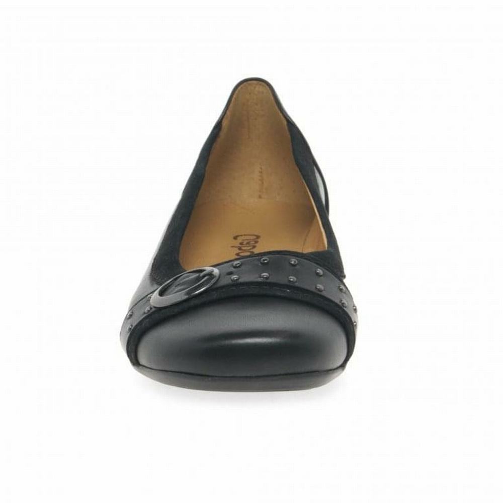 Black Gabor Michelle Casual Stud Buckle Pumps Women Flat Shoes | LMCP-18965