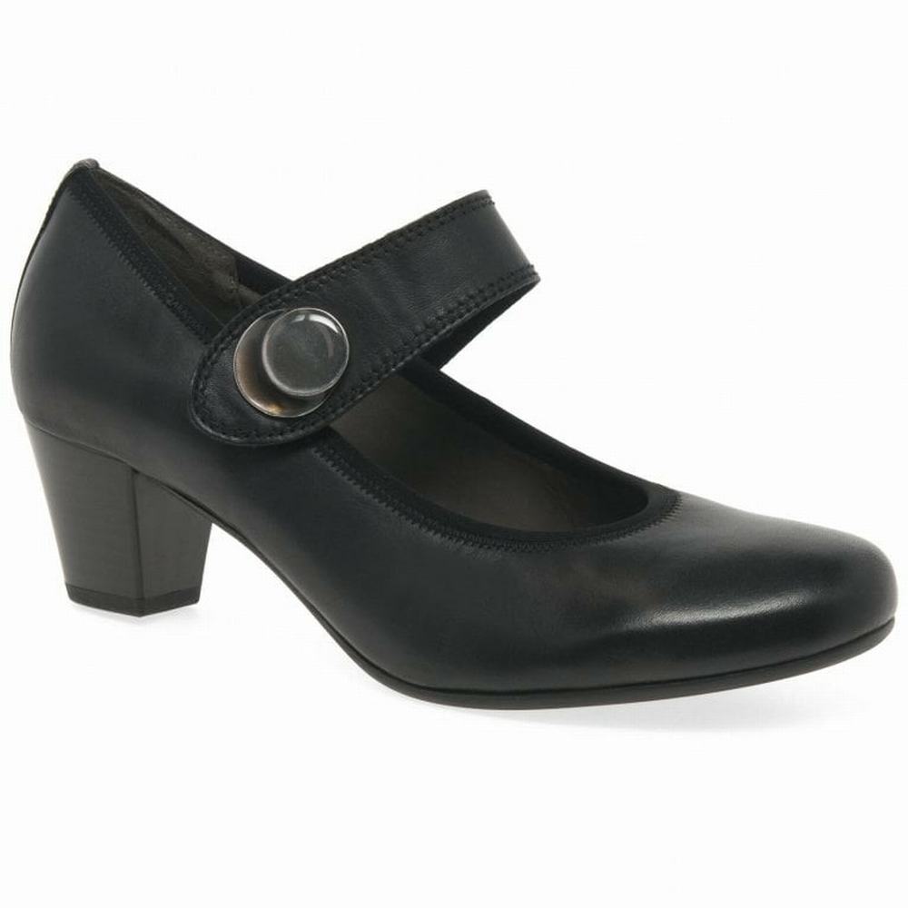 Black Gabor Nola Mary Jane Court Women Heels | JEVY-57310