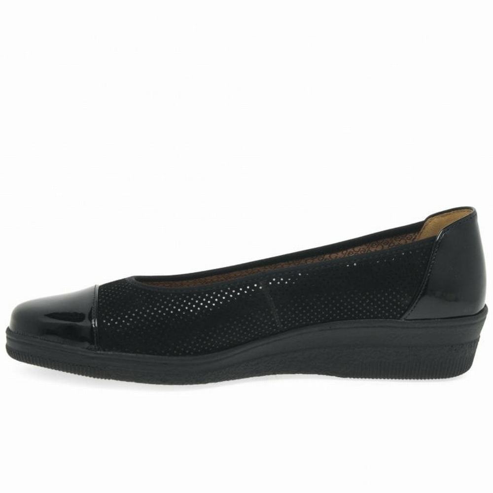 Black Gabor Petunia Patent Accent Low Heeled Pumps Women Wedge Shoes | VXMH-08279