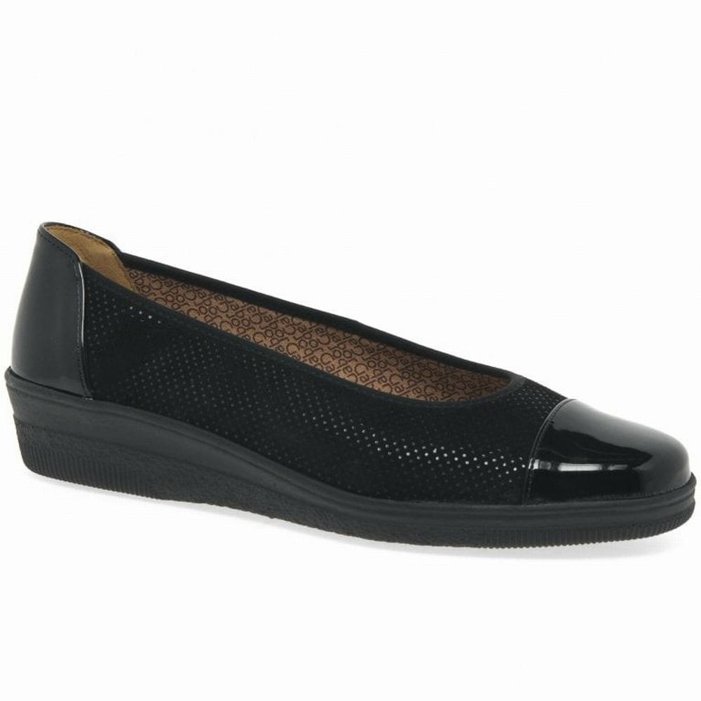 Black Gabor Petunia Patent Accent Low Heeled Pumps Women Wedge Shoes | VXMH-08279