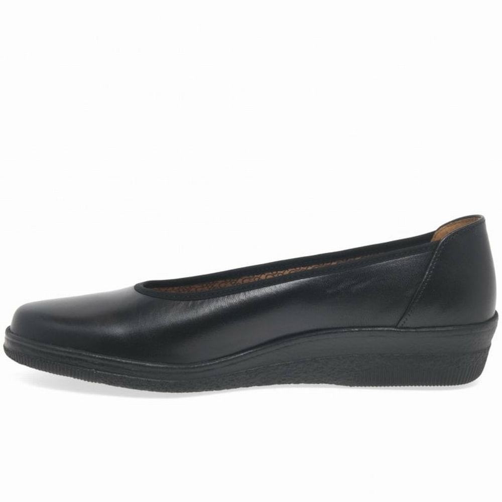 Black Gabor Piquet Wide Fit Ballerina Pumps Women Wedge Shoes | GBKX-12784