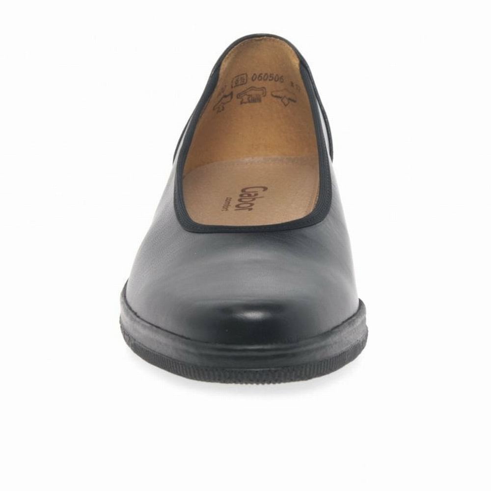 Black Gabor Piquet Wide Fit Ballerina Pumps Women Wedge Shoes | GBKX-12784