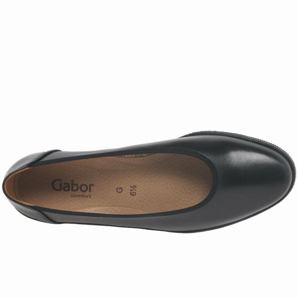 Black Gabor Piquet Wide Fit Ballerina Pumps Women Wedge Shoes | GBKX-12784