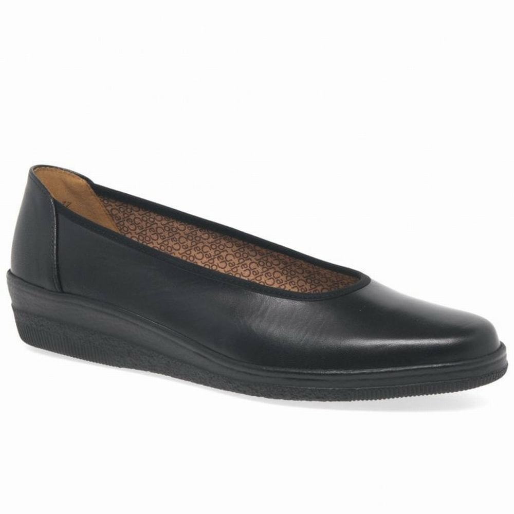 Black Gabor Piquet Wide Fit Ballerina Pumps Women Wedge Shoes | GBKX-12784