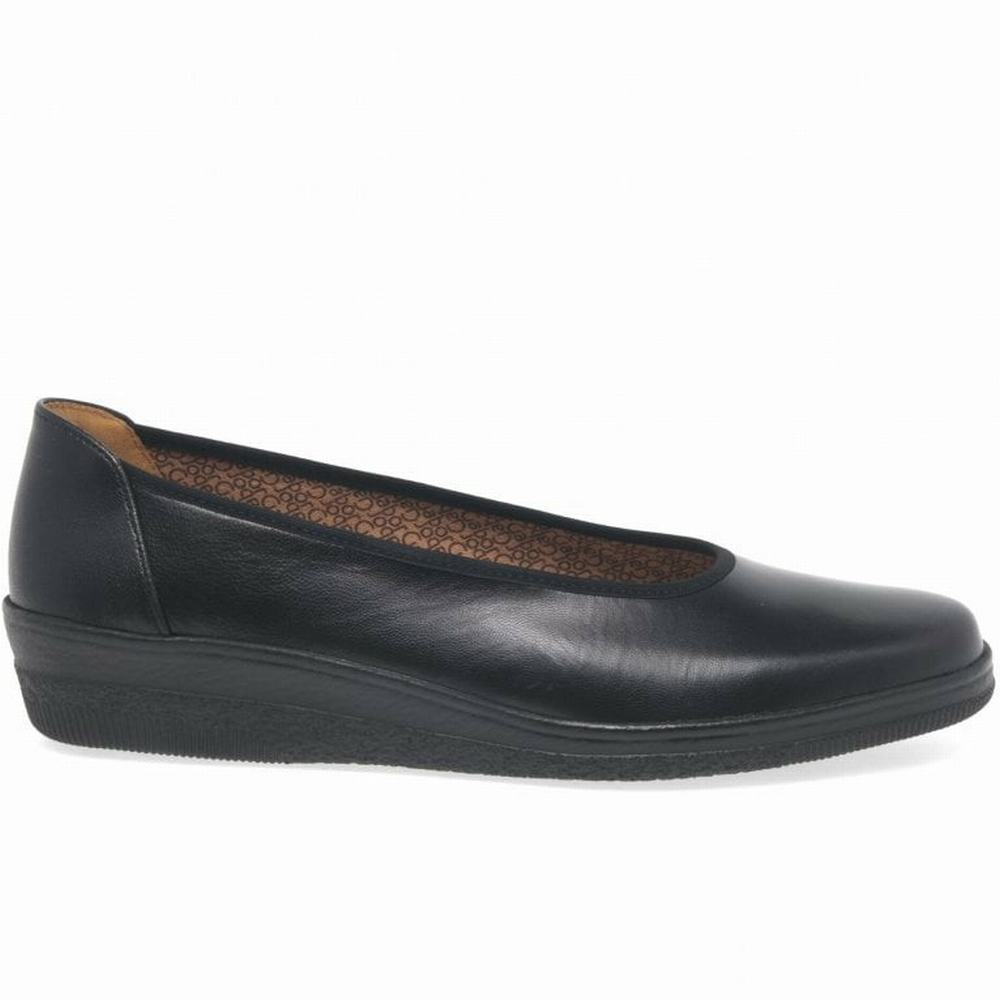 Black Gabor Piquet Wide Fit Ballerina Pumps Women Flat Shoes | GMNL-67104