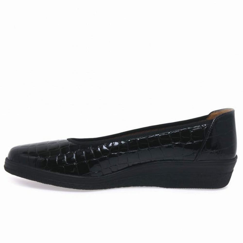 Black Gabor Piquet Wide Fit Ballerina Pumps Women Flat Shoes | VXAM-60251