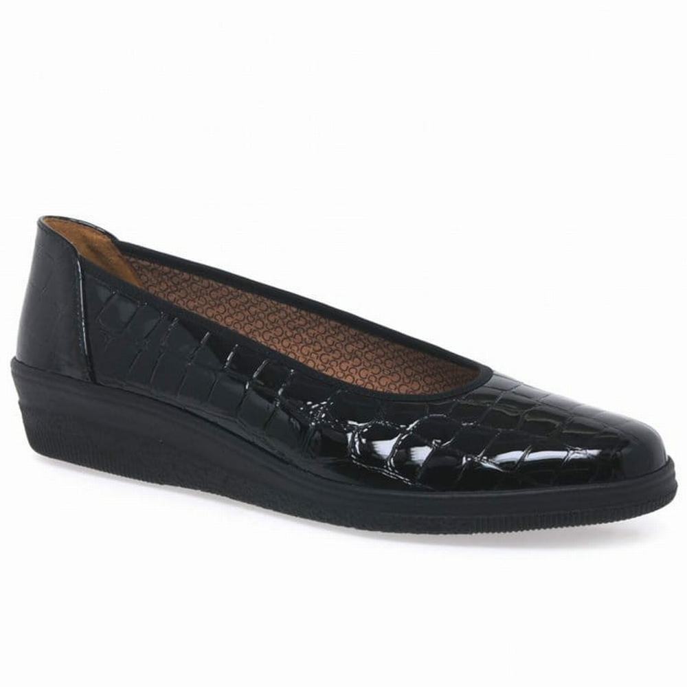 Black Gabor Piquet Wide Fit Ballerina Pumps Women Flat Shoes | VXAM-60251