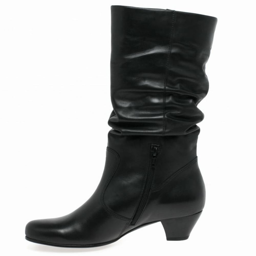 Black Gabor Rachel Leather Wide Fitting Women Knee High Boots | IUDR-64258