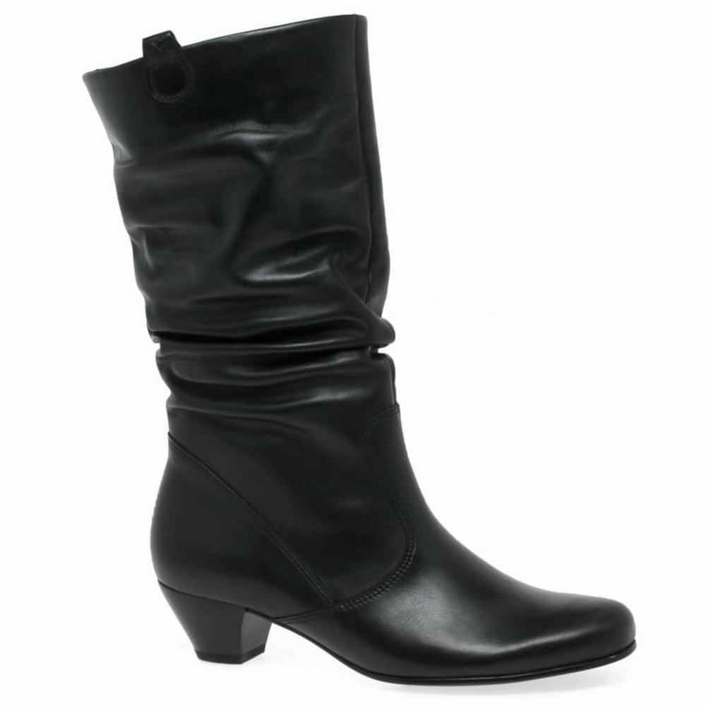 Black Gabor Rachel Leather Wide Fitting Women Knee High Boots | IUDR-64258