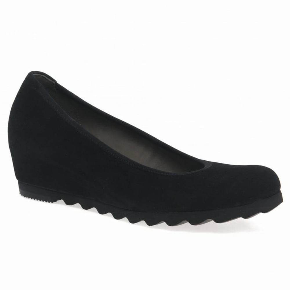 Black Gabor Request Modern Wedge Court Women Wedge Shoes | MVNW-97568