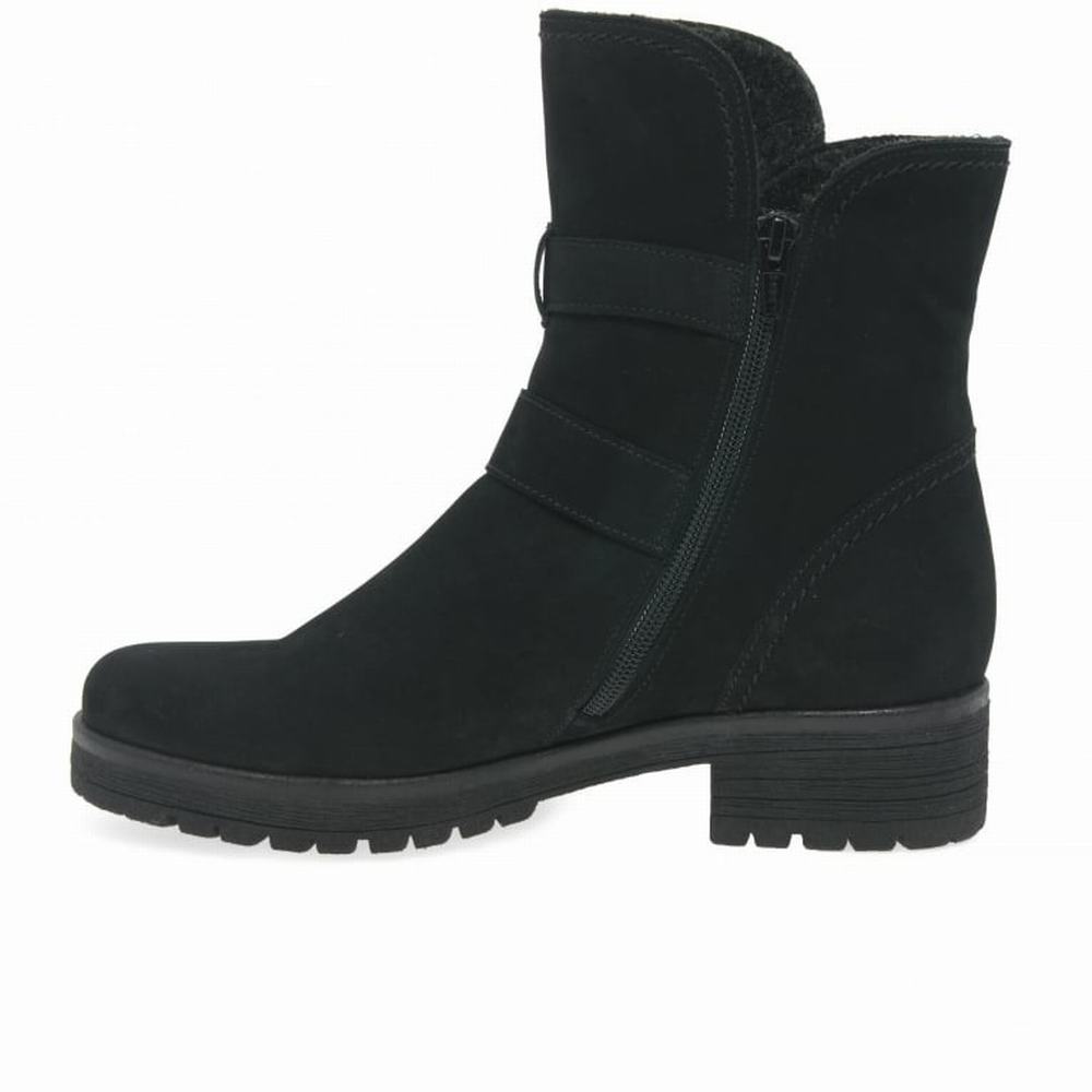 Black Gabor Shiraz Buckle Detail Biker Boots Women Ankle Boots | YVTM-13857