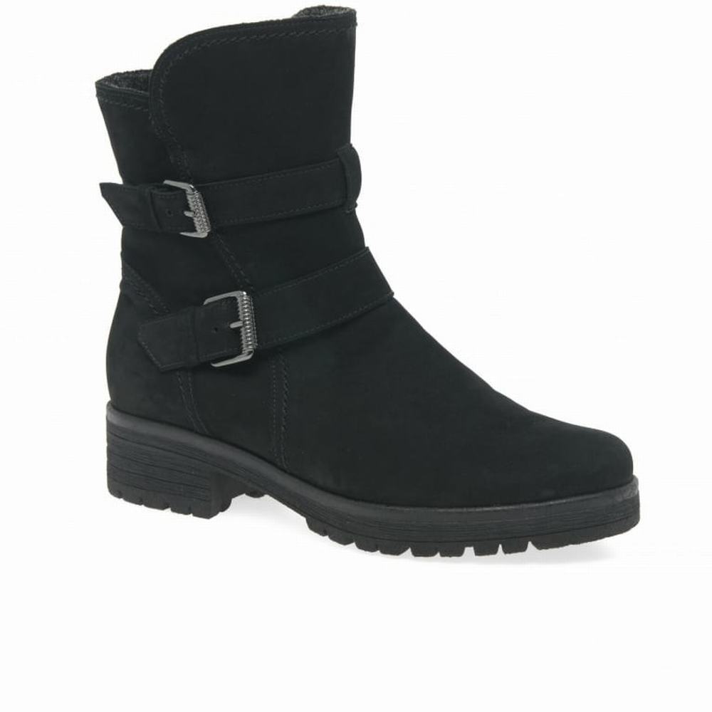 Black Gabor Shiraz Buckle Detail Biker Boots Women Ankle Boots | YVTM-13857