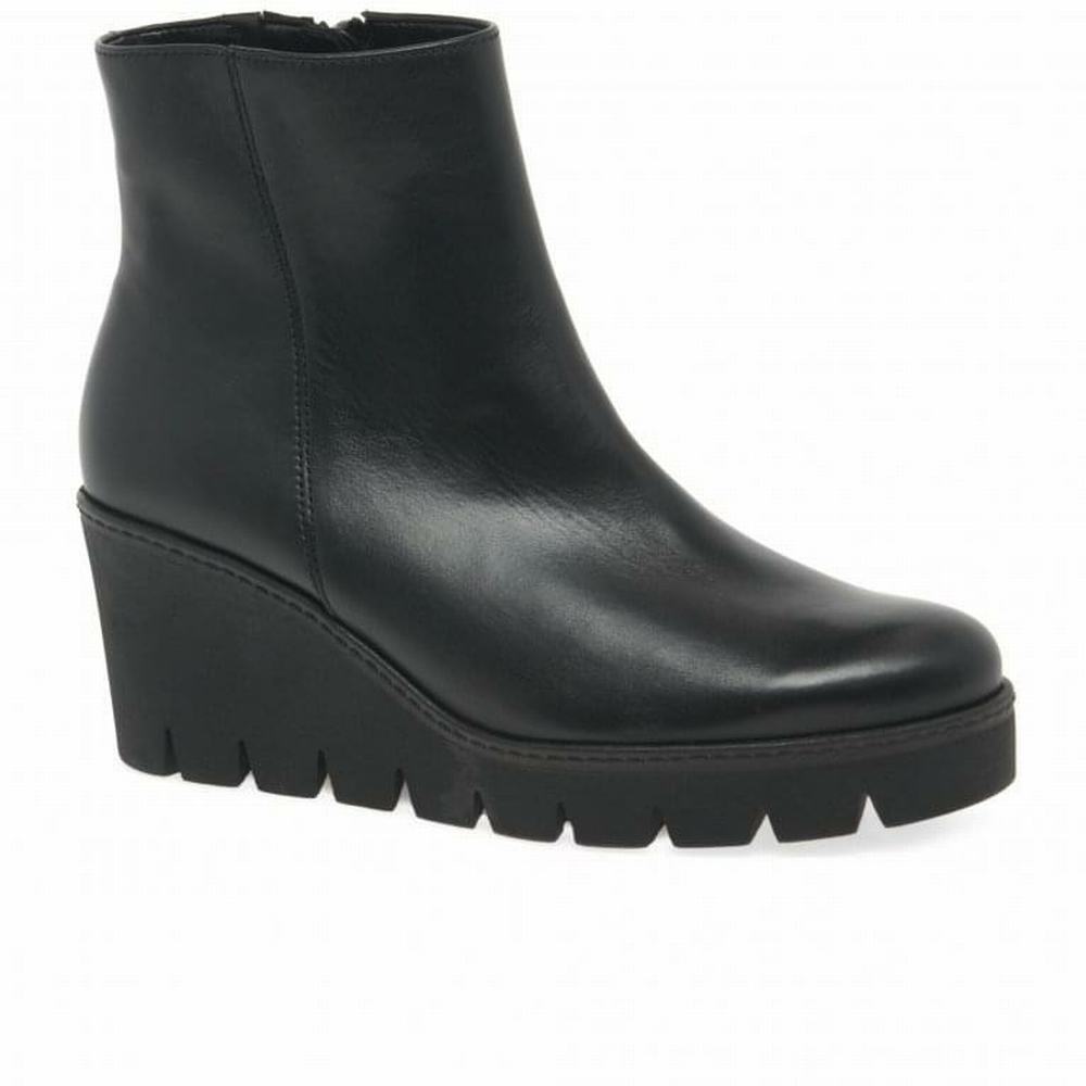 Black Gabor Utopia Chunky Wedge Heel Women Ankle Boots | ZHCV-01487