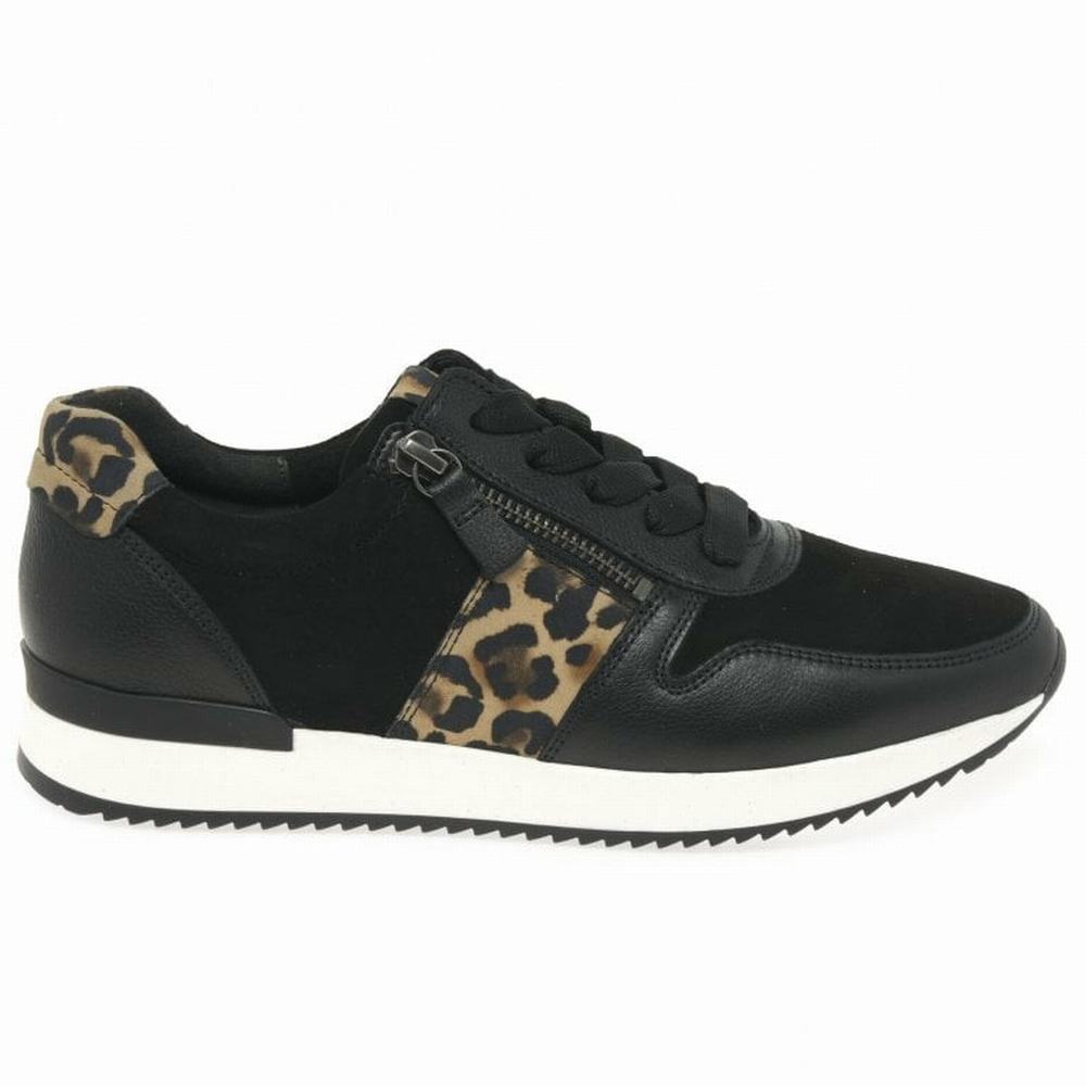 Black / Leopard Gabor Lulea Casual Women Trainers | BZUL-42156