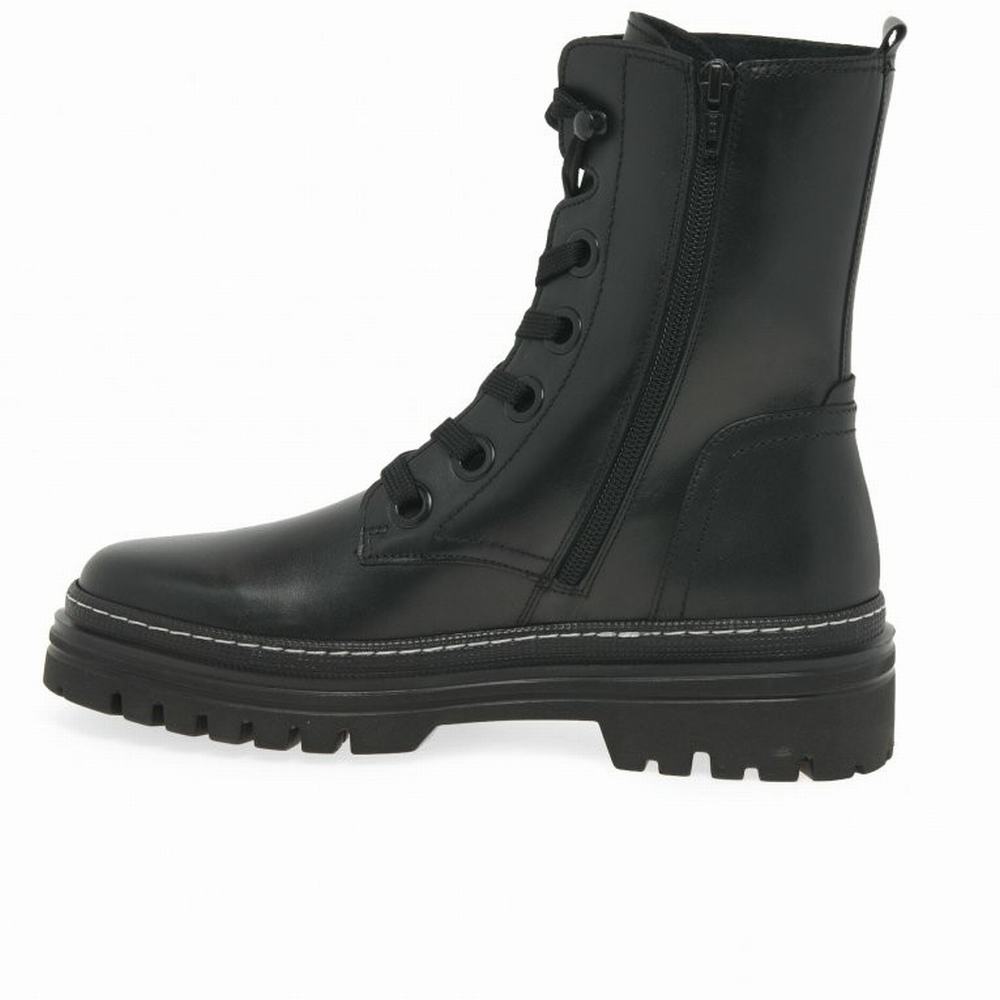 Black / White Gabor Genoa Military Boots Women Ankle Boots | XUKS-17968