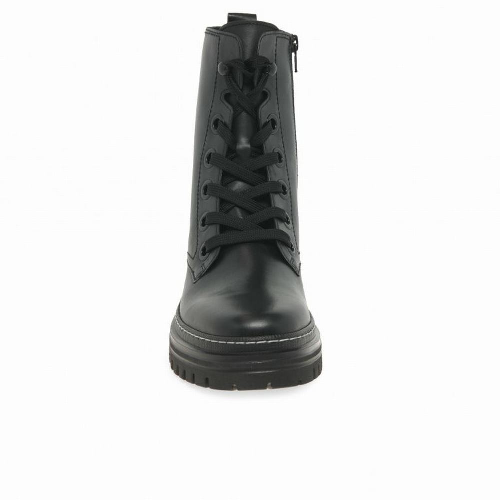 Black / White Gabor Genoa Military Boots Women Ankle Boots | XUKS-17968