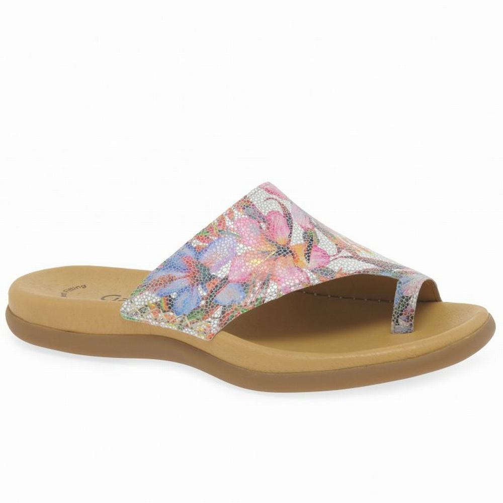 Flower Gabor Lanzarote Printed Toe Loop Women Mules | CVZU-06924