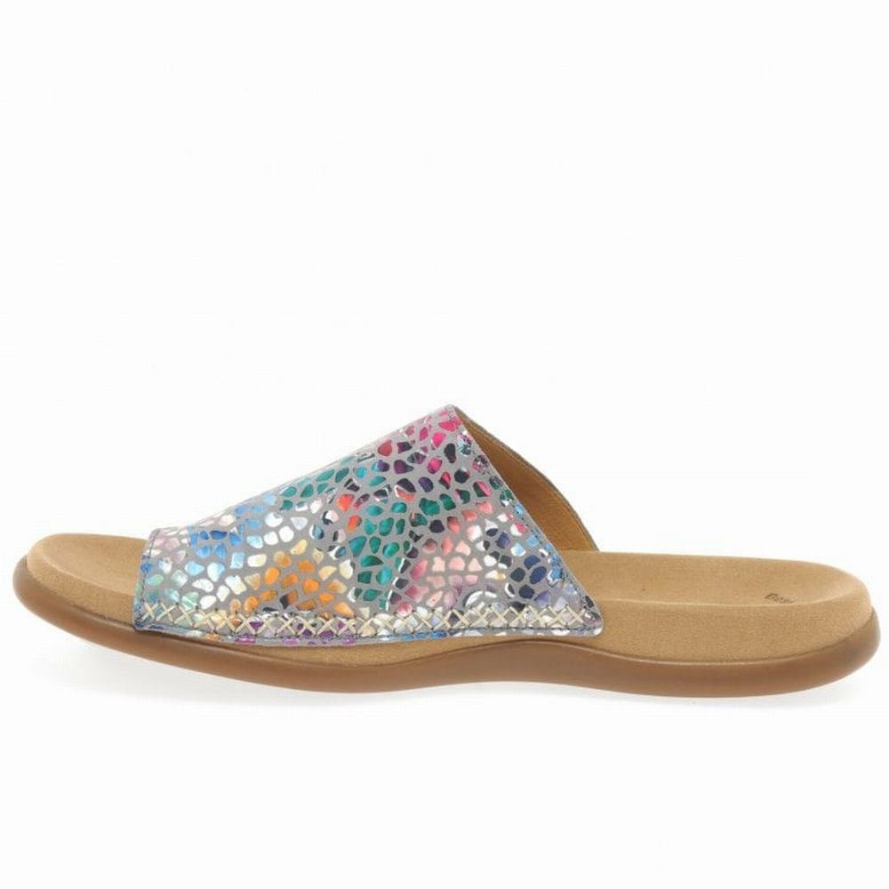 Grey Flower Gabor Lanzarote Printed Toe Loop Women Mules | AVSC-02931