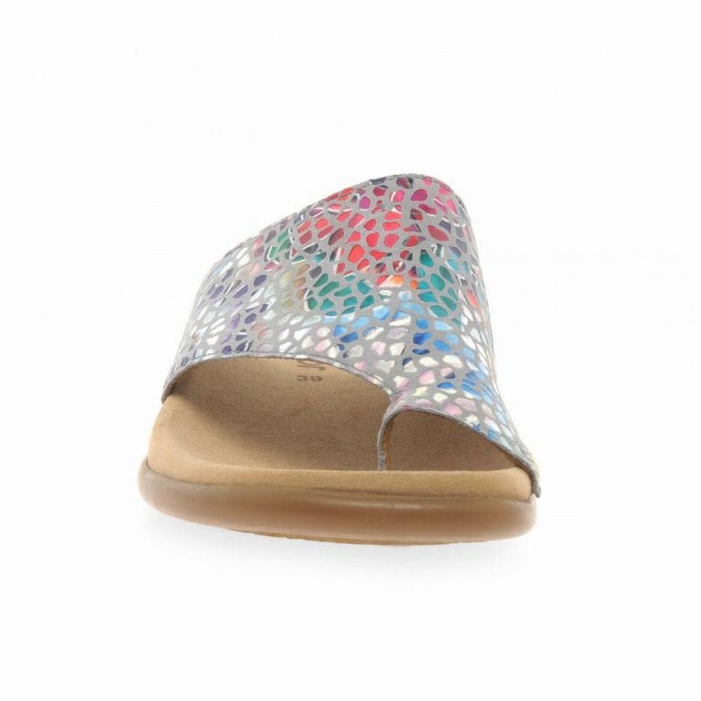 Grey Flower Gabor Lanzarote Printed Toe Loop Women Mules | AVSC-02931