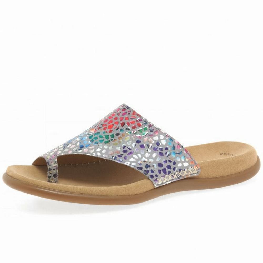 Grey Flower Gabor Lanzarote Printed Toe Loop Women Mules | AVSC-02931