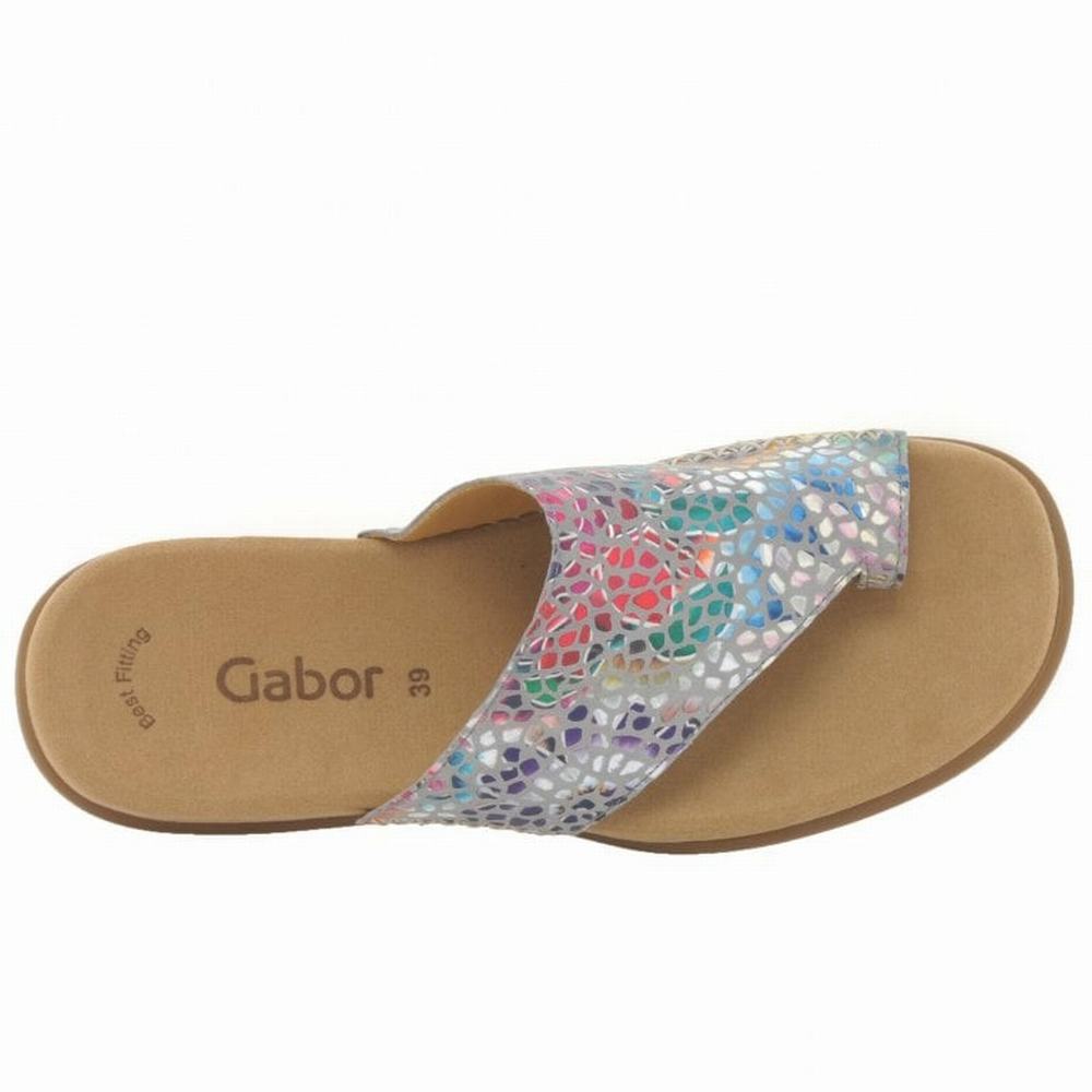 Grey Flower Gabor Lanzarote Printed Toe Loop Women Mules | AVSC-02931