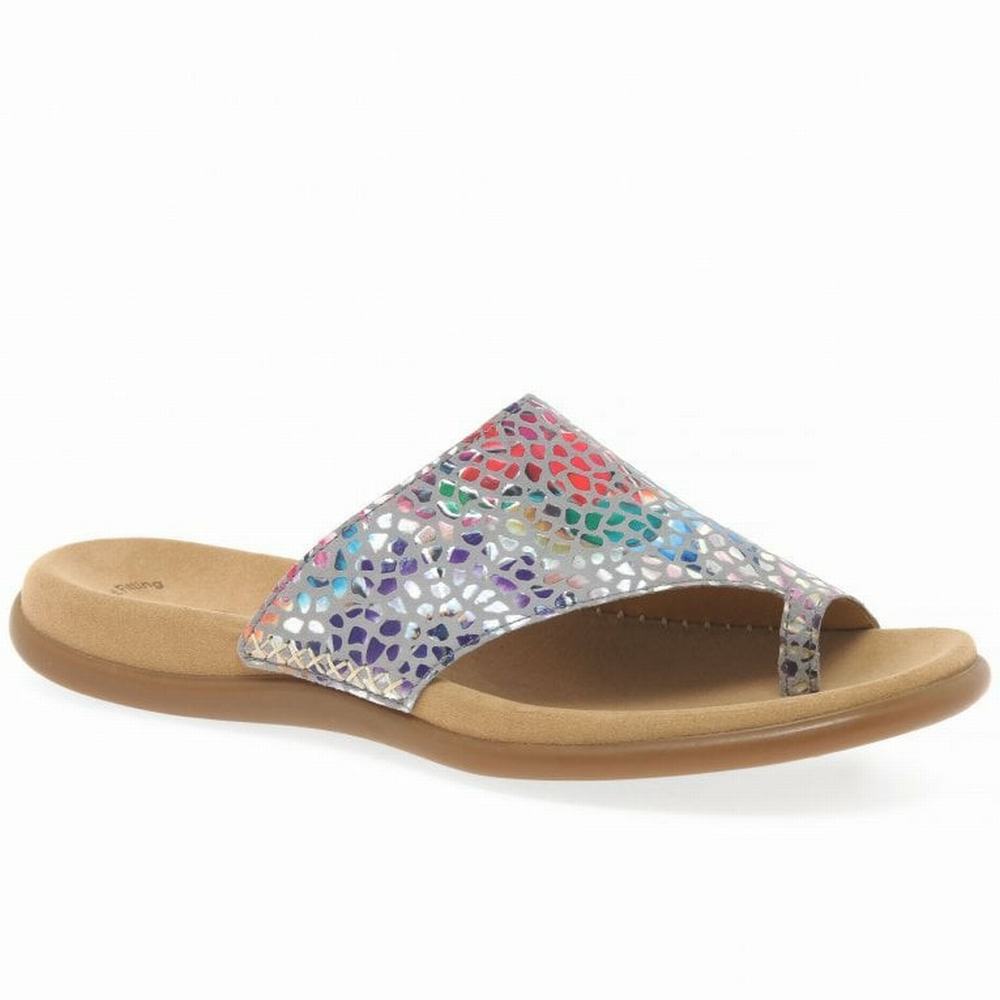 Grey Flower Gabor Lanzarote Printed Toe Loop Women Mules | AVSC-02931