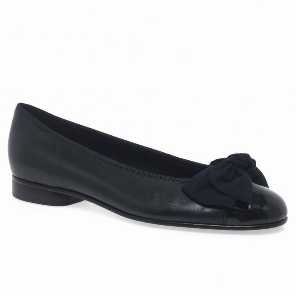 Navy Gabor Amy Bow Trim Ballerina Pumps Women Flat Shoes | UBQV-04812