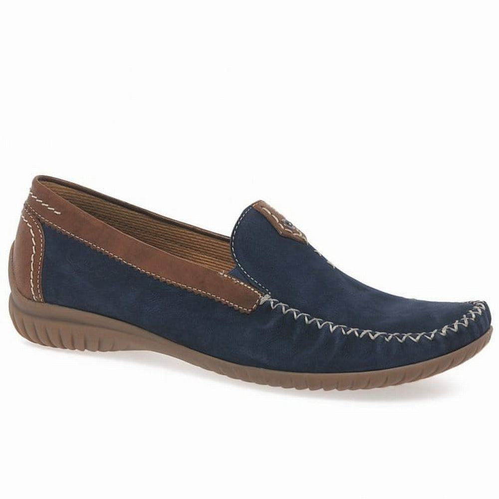 Navy / Brown Gabor California Sporty Moccasins Women Flat Shoes | AEDV-16489