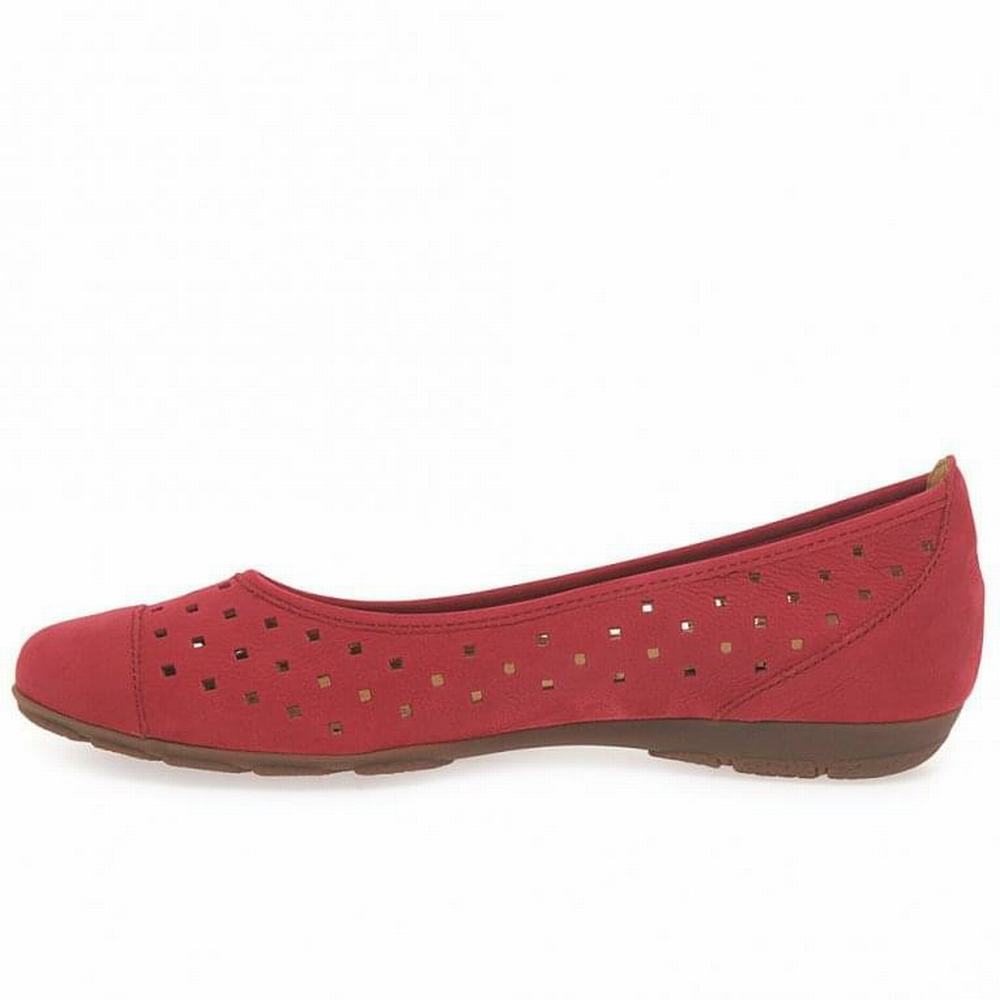 Red Gabor Ruffle Punched Detail Casual Women Flat Shoes | RFMC-87463