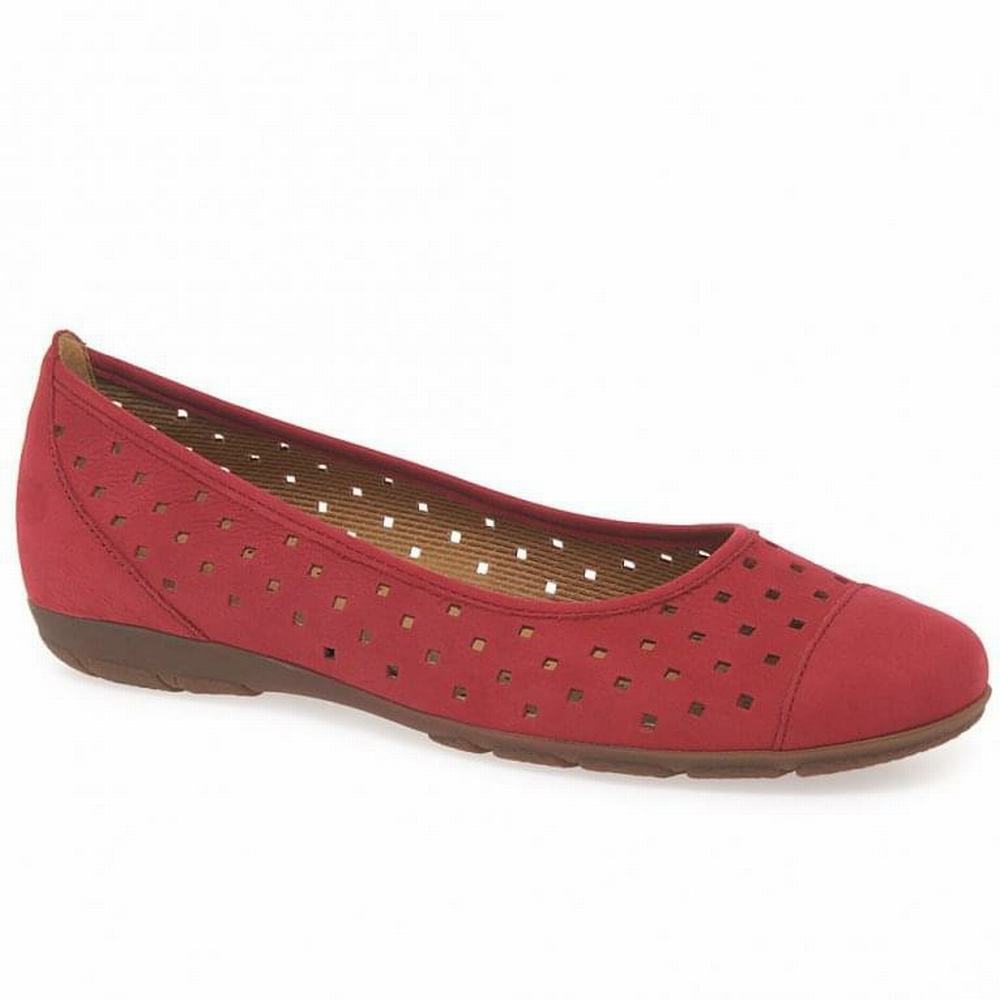 Red Gabor Ruffle Punched Detail Casual Women Flat Shoes | RFMC-87463