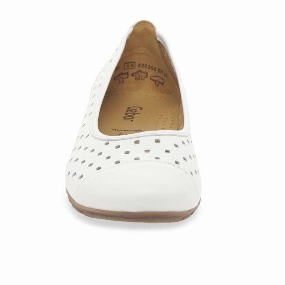 White Gabor Ruffle Punched Detail Casual Women Flat Shoes | EFCV-12694