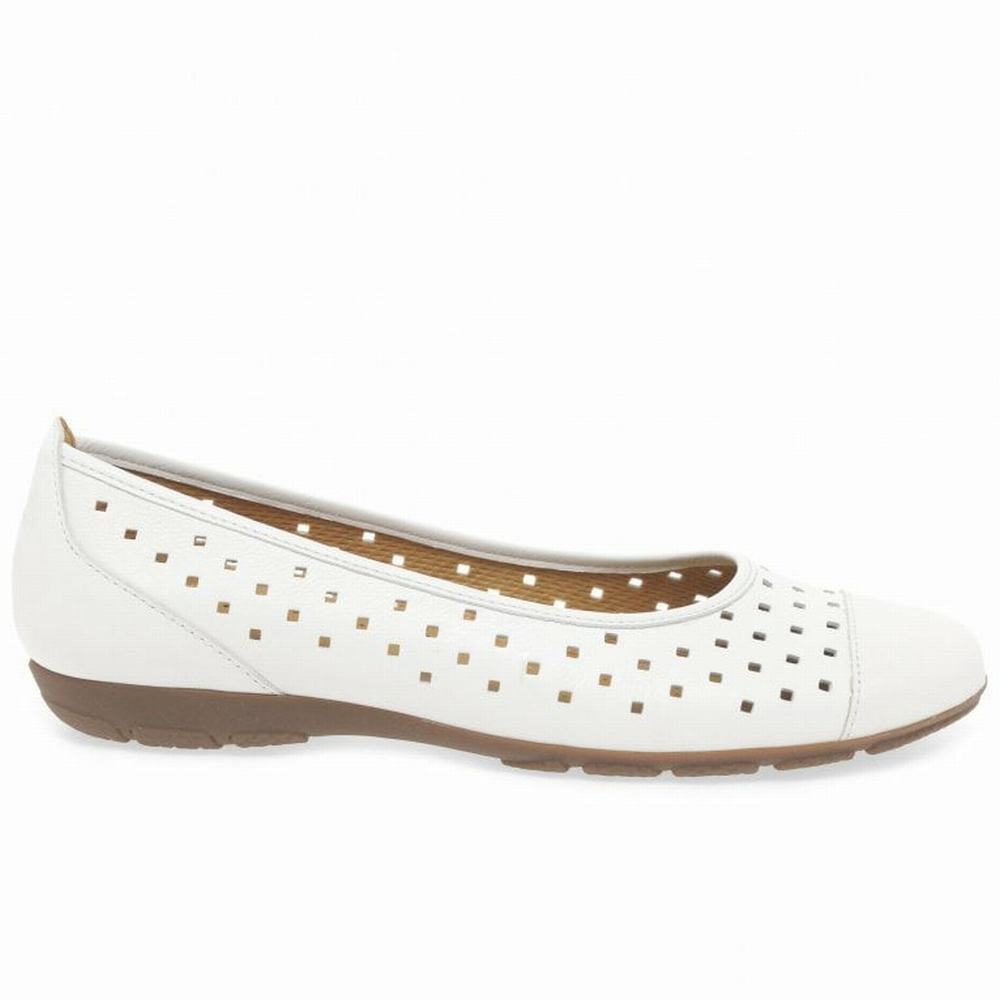 White Gabor Ruffle Punched Detail Casual Women Flat Shoes | EFCV-12694