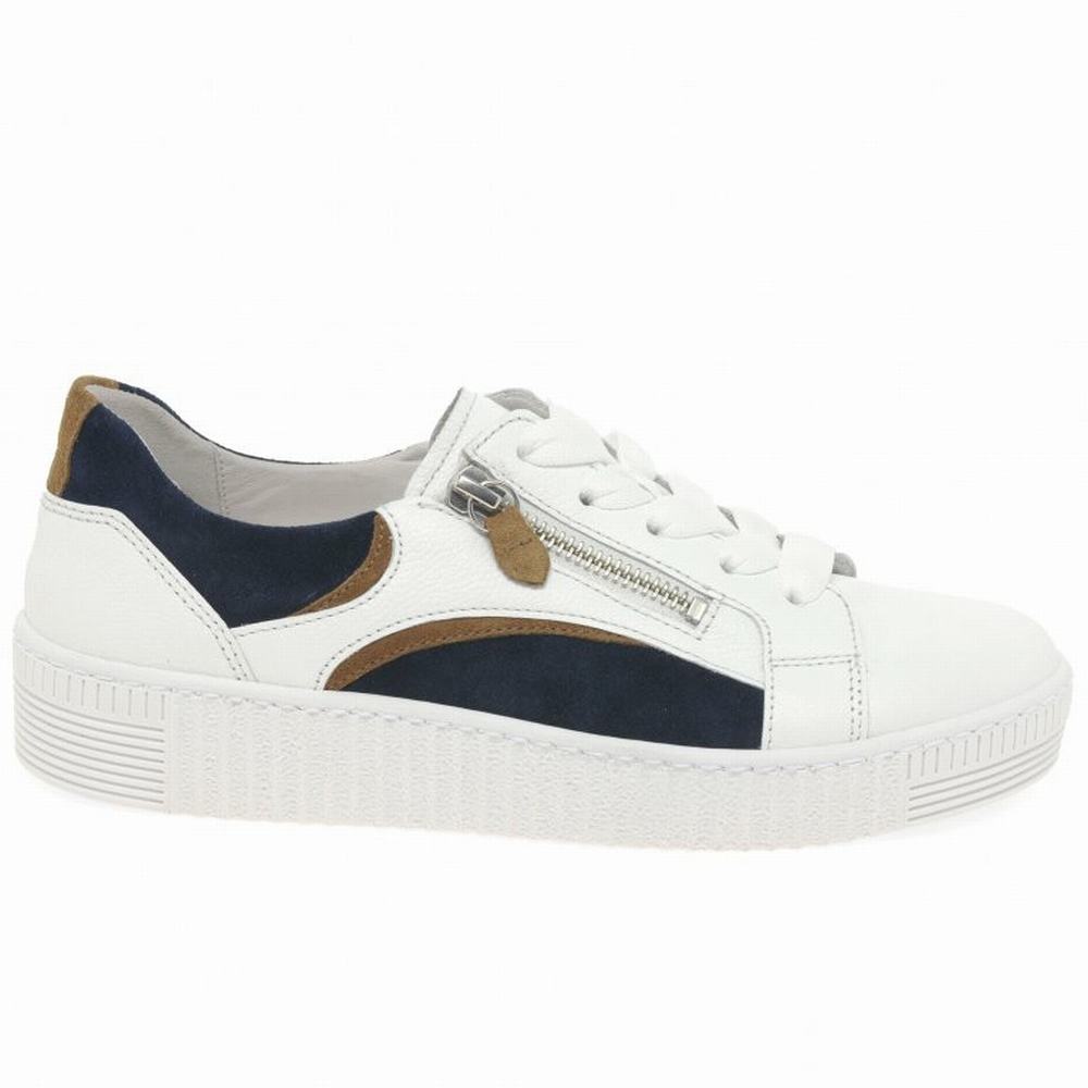 White / Blue Gabor Wemo Women Trainers | BDOQ-74258