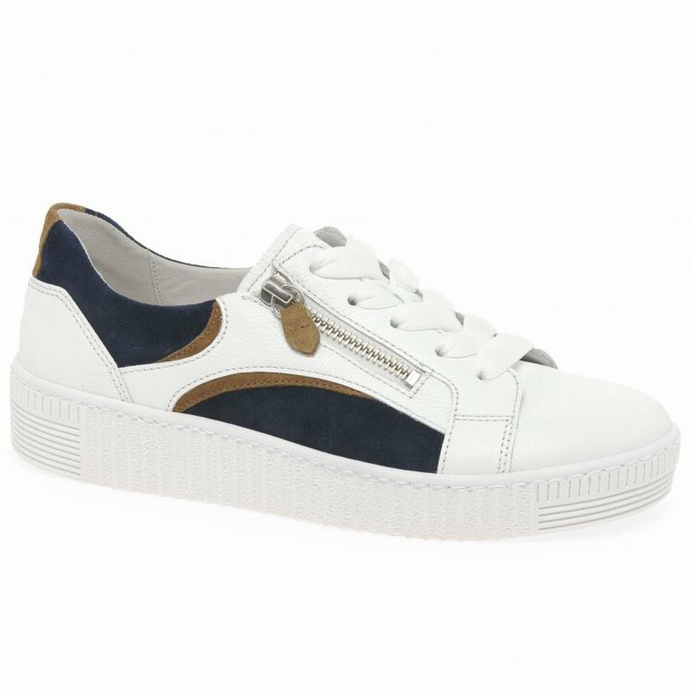 White / Blue Gabor Wemo Women Trainers | BDOQ-74258