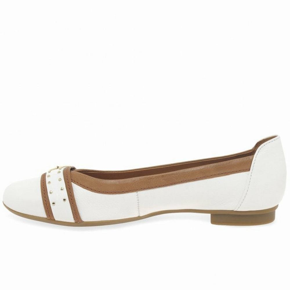 White / Brown Gabor Michelle Casual Stud Buckle Pumps Women Flat Shoes | KHGO-65821