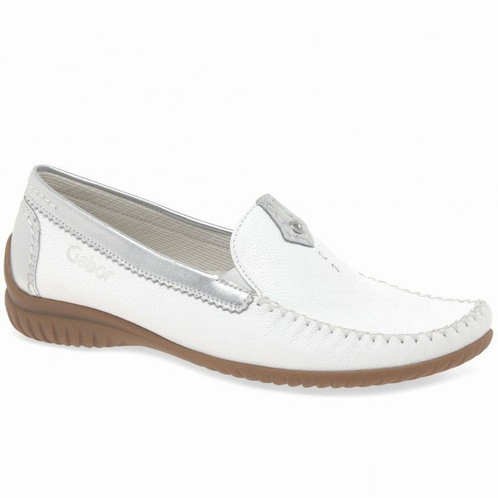 White / Silver Gabor California Sporty Women Moccasins | RFIP-37941